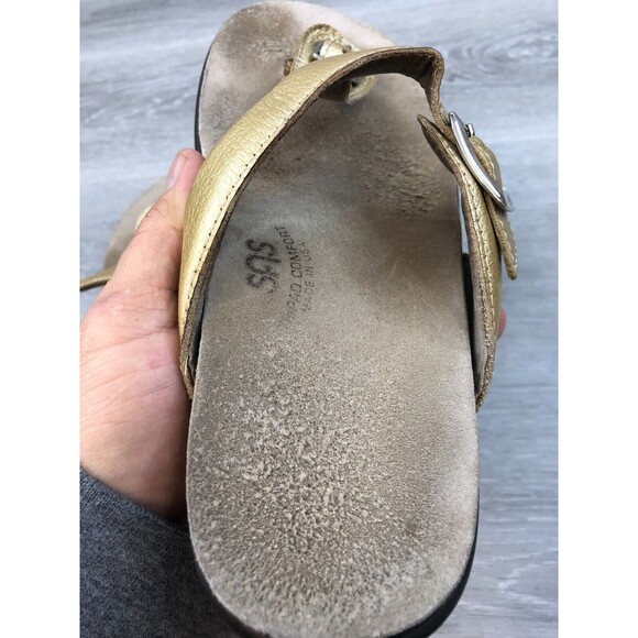 SAS Sanibel Women's Gold Nubuck Leather Slip-On Open Toe T-Strap Sz 9 Sandal - Picture 6 of 6